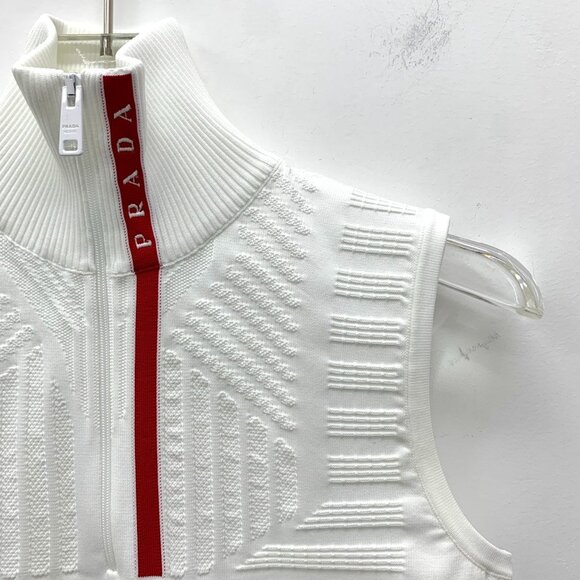Prada White Ribbed Standneck Semi-Zip Sleeveless Knitted Vest Womens Size 38 S - Picture 7 of 8
